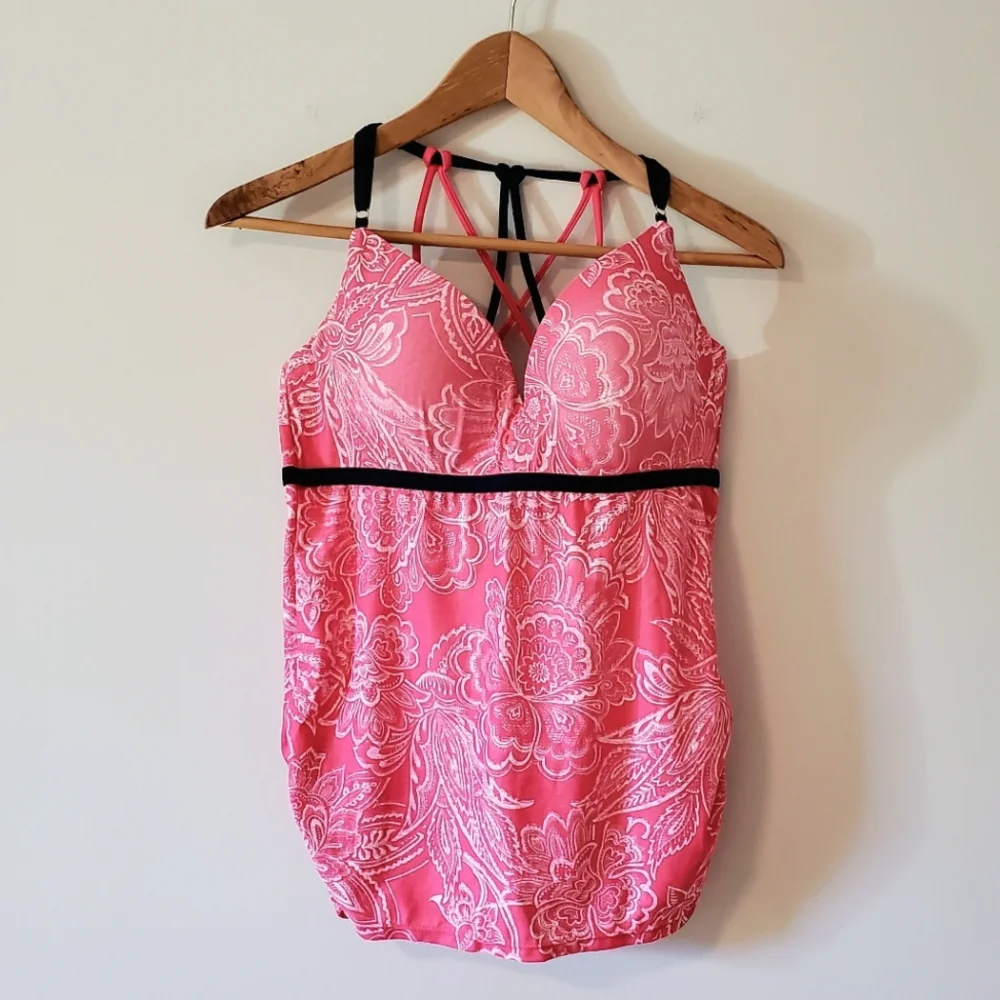 NWOT Free Country Triple Strap Tankini Swim Top - Coral Navy - Large - Picture 4 of 9